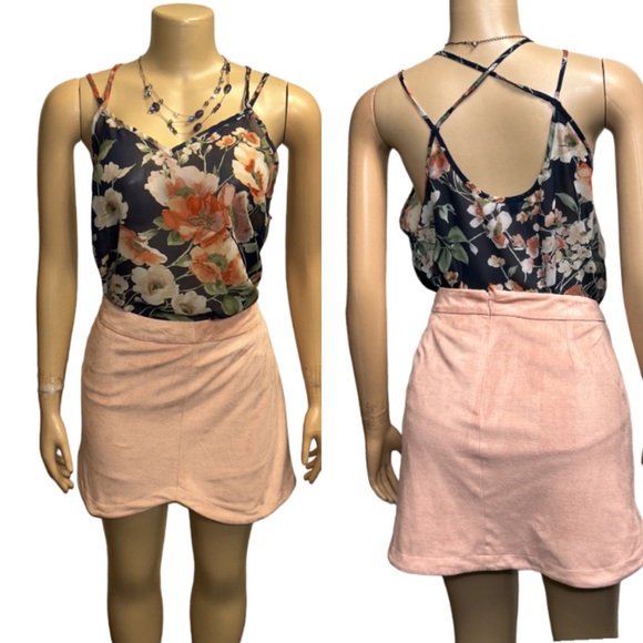 BB Dakota Mini Skirt Annette Pink lemonade plush Faux Suede Blush, size 8 - Picture 14 of 17